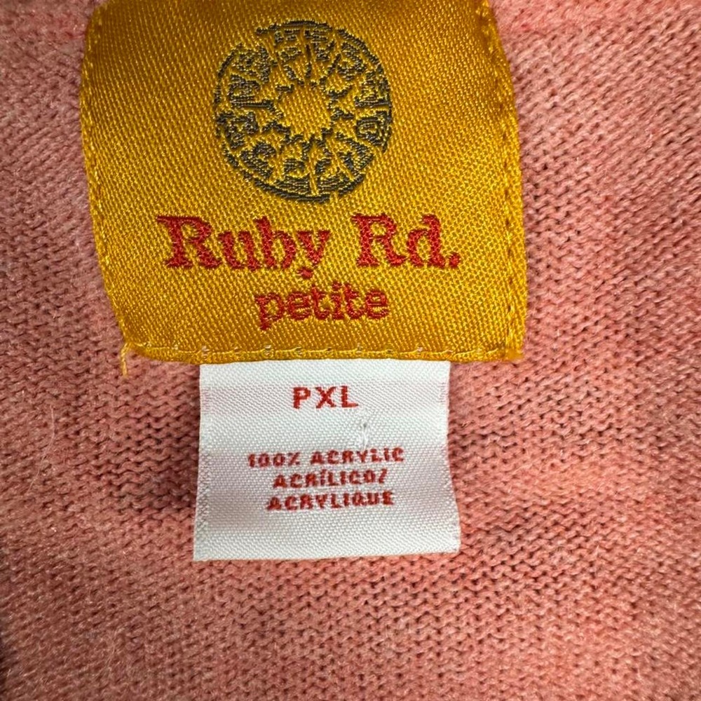 Ruby Rd. Pink Cardigan with roses, Size Petite XL - Picture 2 of 2